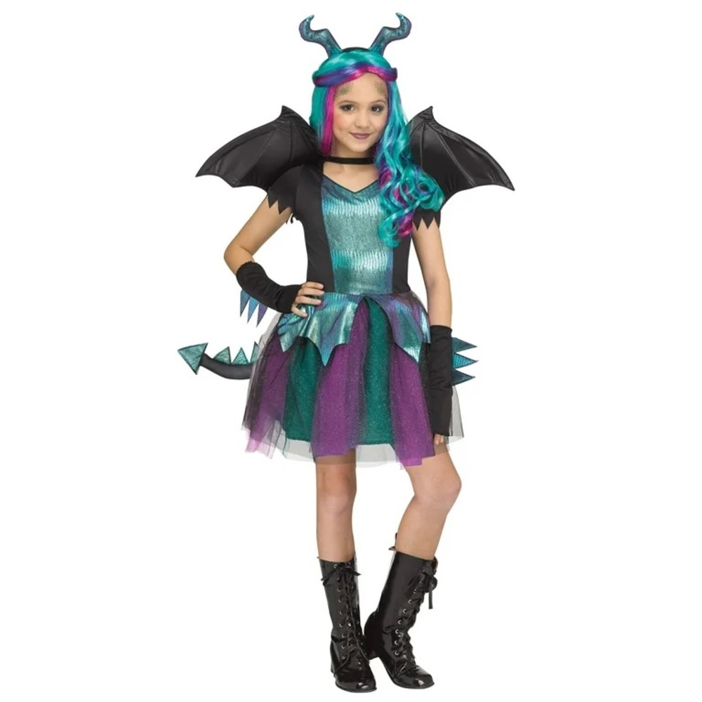 New Girls Way To Celebrate Dragon Queen Halloween Costume Dress Wings XL 14 16🐉👑